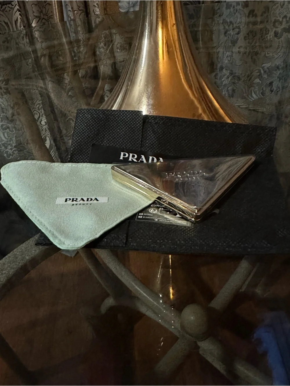 Prada Gold and Silver Triangle Compact Mirror